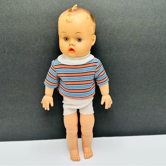 Vintage 1950’s Squeak Baby Boy Doll Squeeze Rubber 14" Molded Hair Dolly Toy - Picture 1 of 12